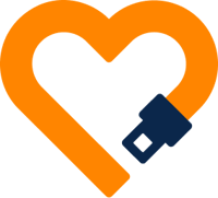 An orange heart with a blue seatbelt at the base